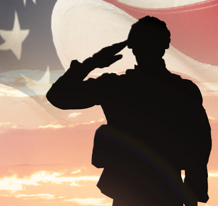 Image of Veteran saluting the American Flag.